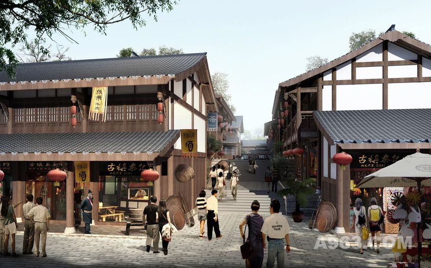 古建商业街手绘效果